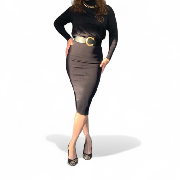 Zara Black Bodycon Dress Fitted Knit Midi Long Sleeve Small - Picture 4 of 9